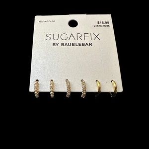 Sugarfix By Baublebar Earrings Set of 3 Hoops Gold Tone Rhinestones Faux…